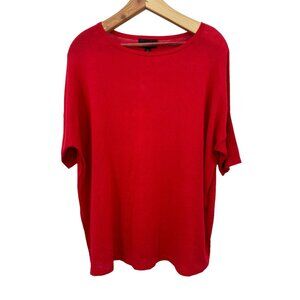 Investments Red CottonBlend Crew Neck Dolman Short Sleeve Relaxed Sweater Top L